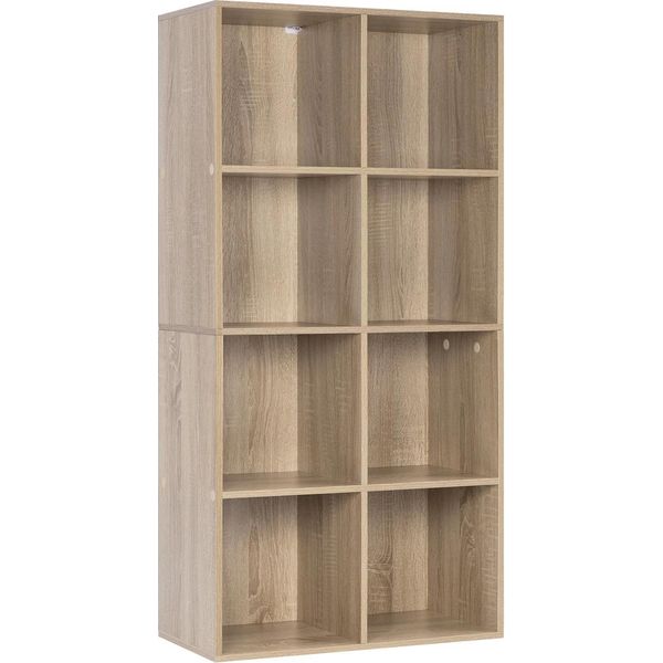 Libreria - Scaffale A 8 Scomparti - 3 Livelli, Mdf, 60 X 29,5 X 121 Cm, Autoportante, Scaffale Aperto - Rovere Chiaro-image