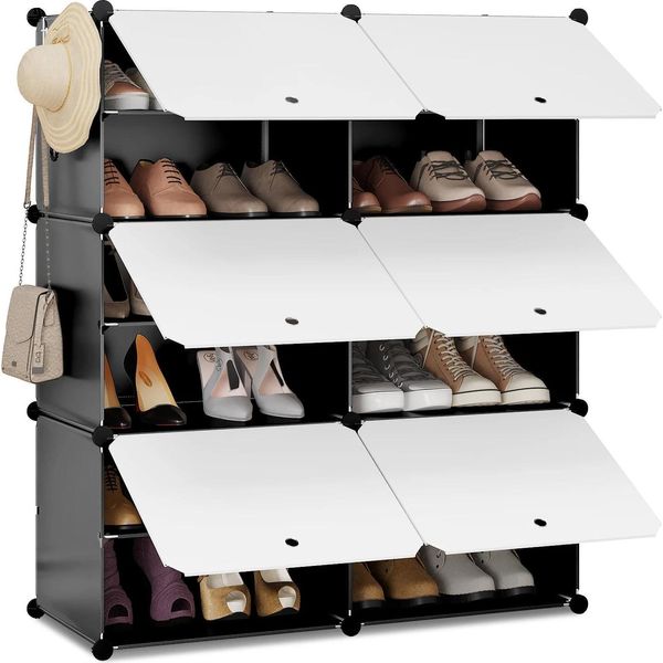 Scarpiera - Scarpiera/Deposito Per Scarpe - 6 Scomparti Con Ante - Plastica Modulare - 92X107X37 Cm - Scomparti 45X35X35 Cm - 5 Kg Per Scomparto - Bianco-image