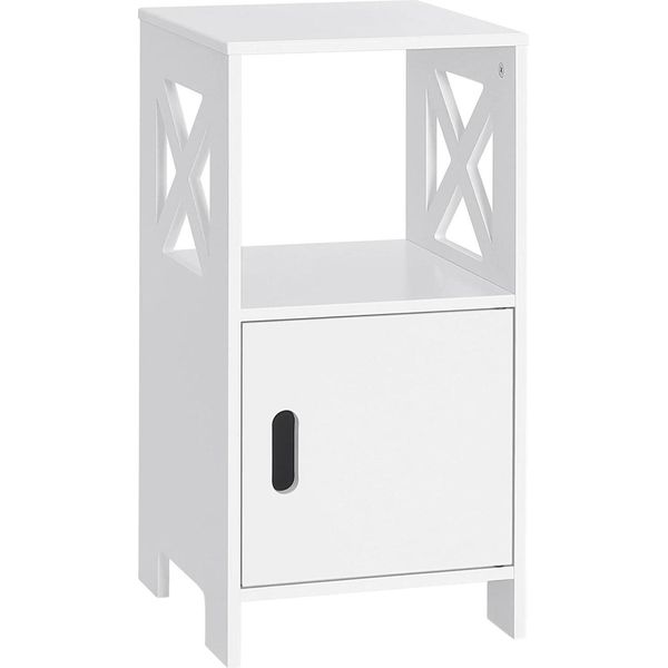 Comodino - Cassettiera - Stretto - Design Moderno - Altezza 60 Cm - 1 Anta E Vano A Giorno - Mdf - Bianco-image