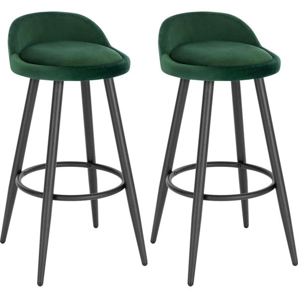 Set Di 2 Sgabelli Da Bar - Sgabello Alto Da Banco/Sgabello Da Cucina - Velluto, Poggiapiedi, Altezza Seduta 69,5 Cm, Altezza Totale 78,5 Cm, Portata 120 Kg - Verde Scuro-image