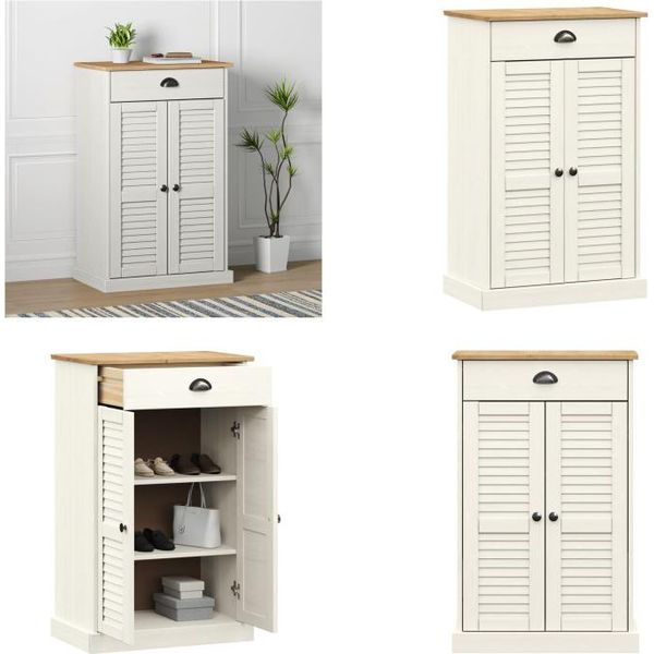 Vidaxl Scarpiera Vigo Bianco 60X35X96 Cm In Pino Massiccio - Scarpiera - Armadietti Per Scarpe - Porta Scarpe - Portascarpe-image