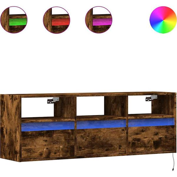 Vidaxl Mobile Tv A Parete Con Illuminazione Led Rovere Fumé 130X31X45 Cm-image