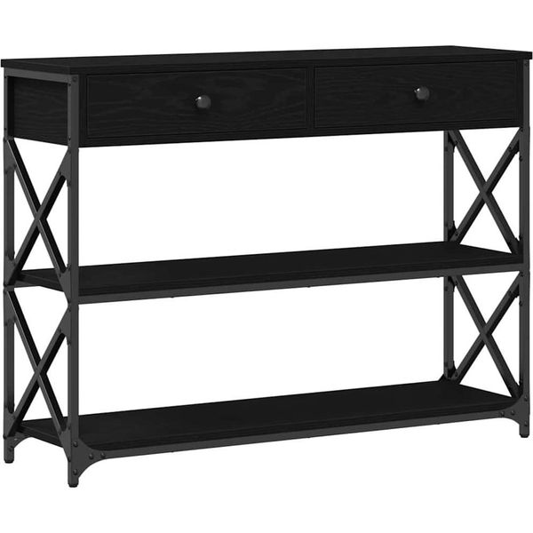 Syfax™ Tavolo Consolle Con Cassetto Rovere Nero 100 X 28 X 75 Cm-image