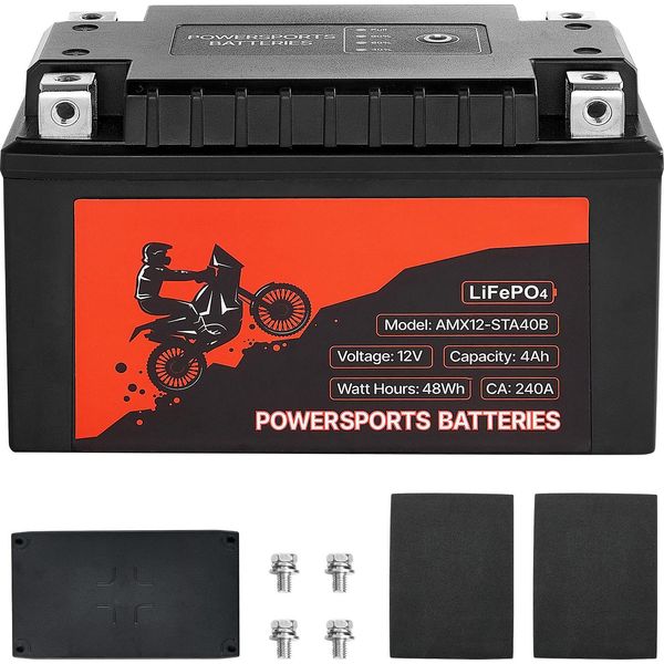 Succebuy 12V 4Ah Lifepo4 Batteria Al Litio Per Moto, Precaricato, Senza Manutenzione E Affidabile, Adatto Per Atv, Moto, Moto D'acqua, Scooter, Utv E Altri Veicoli-image