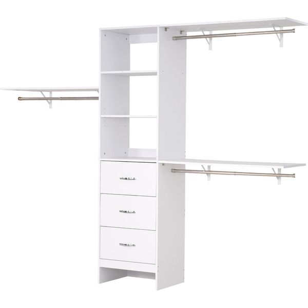 Succebuy Appendiabiti Con 3 Cassetti, Appendiabiti In Legno Regolabile, Organizzatore Di Armadi Con 3 Binari Estensibili (575-1020 Mm) Sistema Di Guardaroba Per Cabine Armadio-image