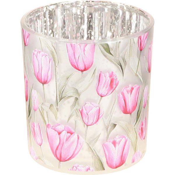 Lanterna Decorativa In Vetro Con Motivo Di Tulipani Per Suggestivi Accenti Primaverili-image