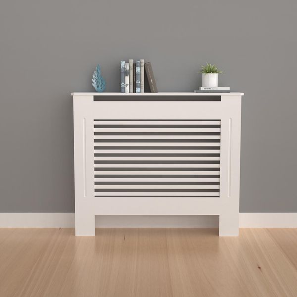 Fativo Copritermosifone 78X19X92Cm-Copritermosifone Alto In Bianco, In Mdf Spessorato, A Lamelle Orizzontali-image