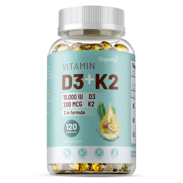 Vitamina D3 + K2 (120 Capsule) Integratore Alimentare, Ossa, Articolazioni, Muscoli, Metabolismo, Sistema Immunitario-image