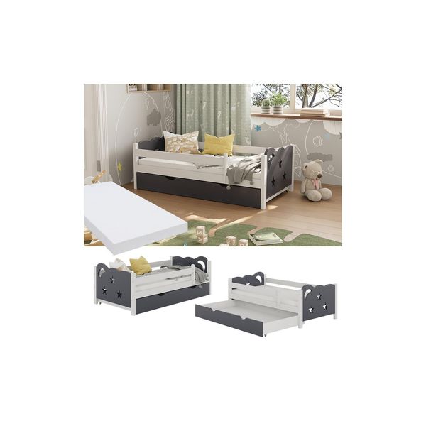 Vitalispa Kinderbett Einzelbett Juniorbett Jessica Weiß Grau 140X70 Cm Matratze Modern Kinderzimmer Bett Bettschublade Rausfallschutz-image