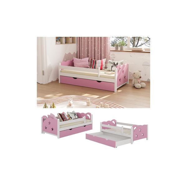 Vitalispa Kinderbett Einzelbett Juniorbett Jessica Weiß Pink 140X70 Cm Modern Kinderzimmer Bett Bettschublade Rausfallschutz-image