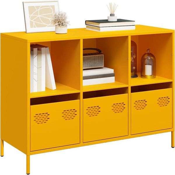 Maison Exclusive - Credenza Giallo Senape 101,5X39X73,5 Cm Acciaio Laminato A Freddo-image