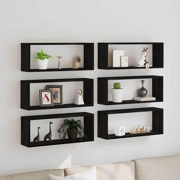 Maison Exclusive - Mensole A Muro Con Ripiano 6 Pezzi Effetto Rovere Nero 60 X 15 X 23 Cm-image