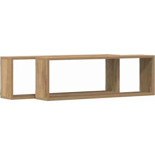 Vidaxl Scaffale A Muro 2 Pezzi Rovere Artigianale 80 X 15 X 26 Cm Materiale A Base Di Legno-image