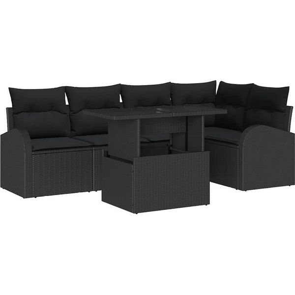 Vidaxl Set Di Divani Da Giardino Con Cuscini Con Cuscini 6 Pezzi Nero Poly Rattan-image