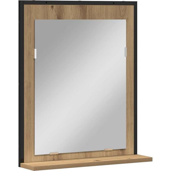 Syfax™ Specchio Con Lo Scaffale Rovere Artigianale 50 X 12 X 60 Cm-image