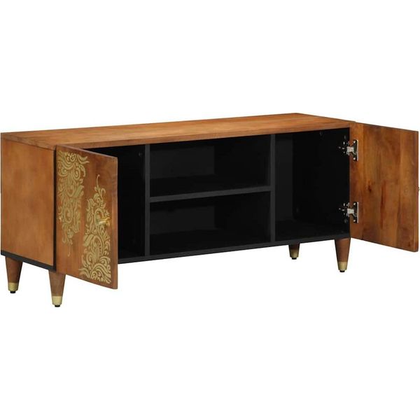 Vidaxl Mobile Tv Con Ripiano Marrone 105 X 33,5 X 46 Cm In Legno Massiccio Di Mango-image
