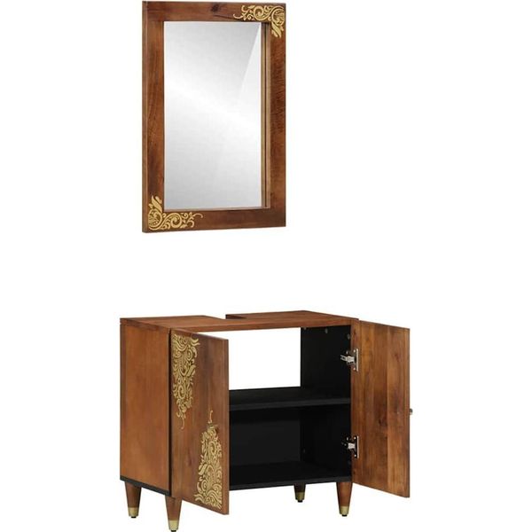 Vidaxl Set Di Armadietti Da Bagno Con Porta 2 Pezzi In Legno Massiccio Marrone Miele Mango-image