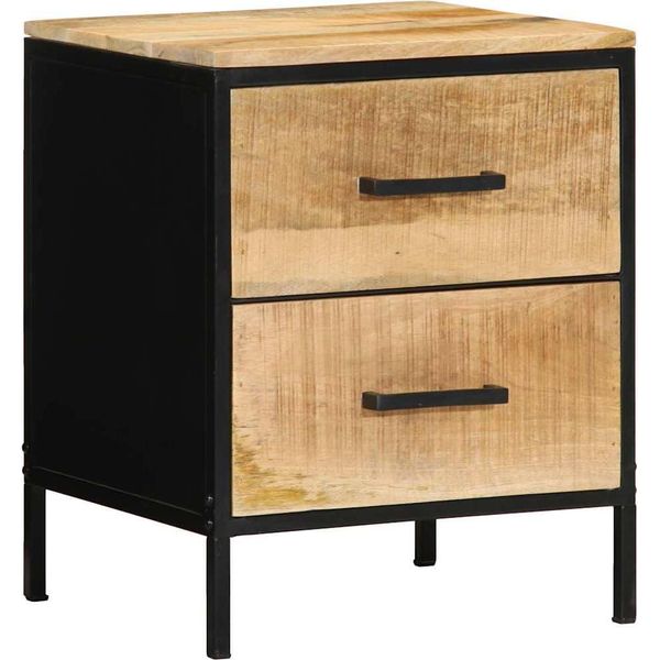Vidaxl Comodino Marrone E Nero 40 X 35 X 50 Cm In Legno Massiccio Di Mango-image