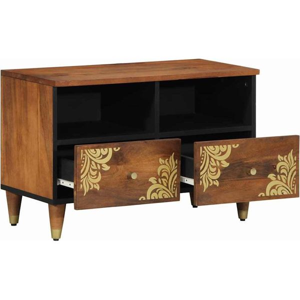 Vidaxl Mobile Tv Con Ripiano Con Contenitore In Legno Massiccio Di Mango Marrone-image