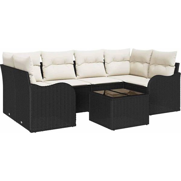 Vidaxl Set Di Divani Da Giardino 7 Pezzi Nero 55 X 55 X 37 Cm Poly Rattan-image