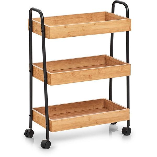 Dekoablage zeller Present "Beistellwagen, Bambus/Metall, Schwarz", Beige (Natur), B:49,5Cm H:70,5Cm T:28Cm, Bambus, Aufbewahrungsboxen, Vollbewegliche Rollen-image