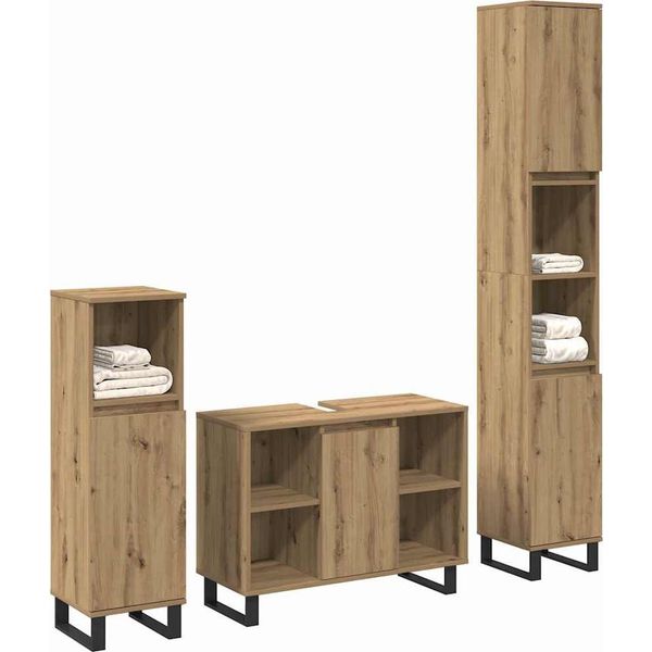 Vidaxl Set Di Mobili Da Bagno Con Portaoggetti 3 Pezzi Materiale A Base Di Legno Marrone-image
