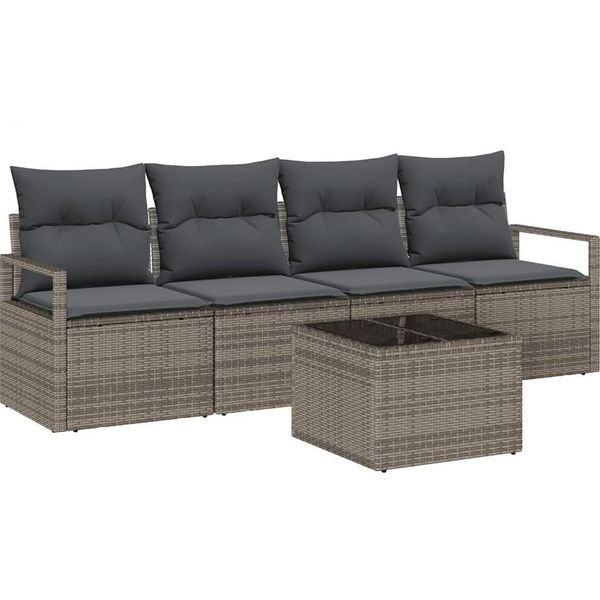 Vidaxl Set Di Divani Da Giardino 5 Pezzi Grigio 55 X 55 X 37 Cm In Poly Rattan-image