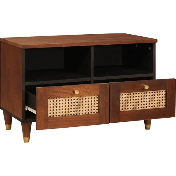 Vidaxl Mobile Tv Con Ripiano Marrone 70 X 33,5 X 46 Cm In Legno Massiccio Di Mango-image