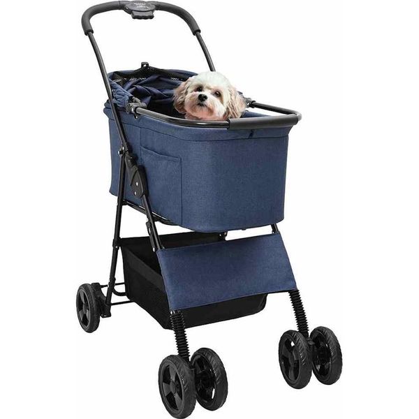 Vidaxl Carrello Pieghevole Per Animali Domestici Blu 81 X 47 X 99 Cm Poliestere-image