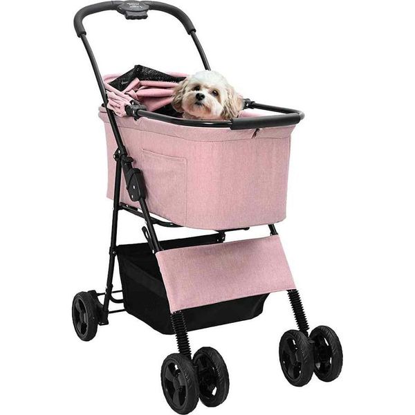 Vidaxl Passeggino Pieghevole Per Animali Domestici Rosa 81 X 47 X 99 Cm Poliestere-image