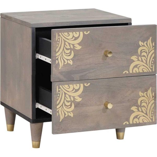 Vidaxl Comodino Grigio 40 X 33 X 46 Cm In Legno Massiccio Di Mango-image