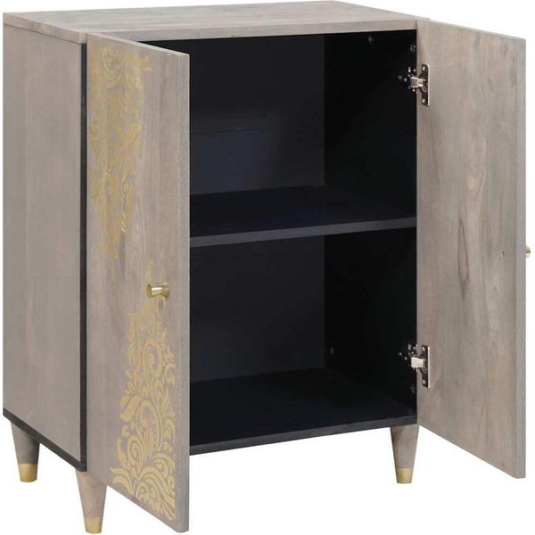 Vidaxl Credenza Grigio E Oro 60 X 33,5 X 75 Cm In Legno Massiccio Di Mango-image