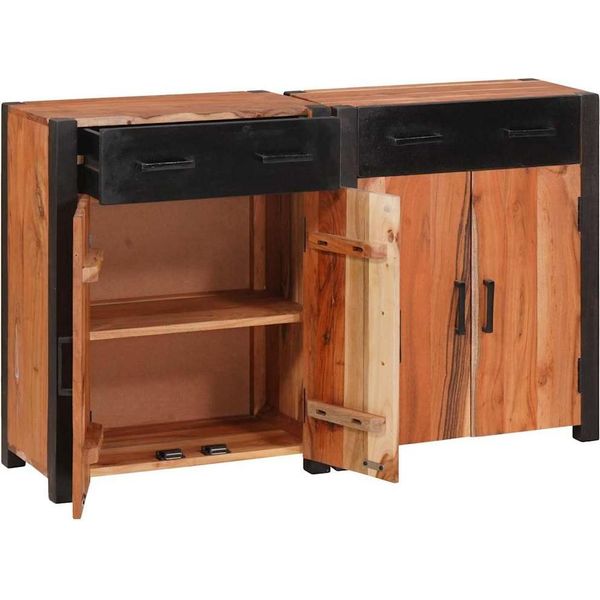 Vidaxl Credenza 2 Pezzi Marrone 110 X 30 X 75 Cm Legno Massiccio Di Acacia-image