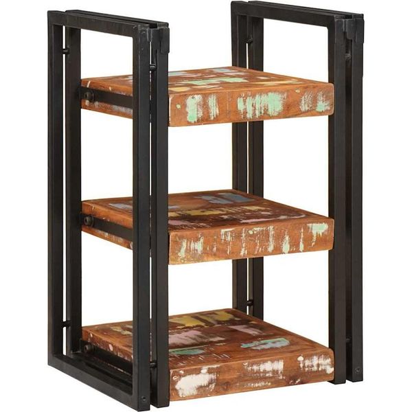 Syfax™ Comodino Marrone E Nero Legno Massello Di Recupero-image
