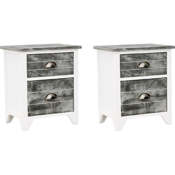 Syfax™ Comodini Set 2 Pz Con 2 Cassetti Grigio E Bianco-image