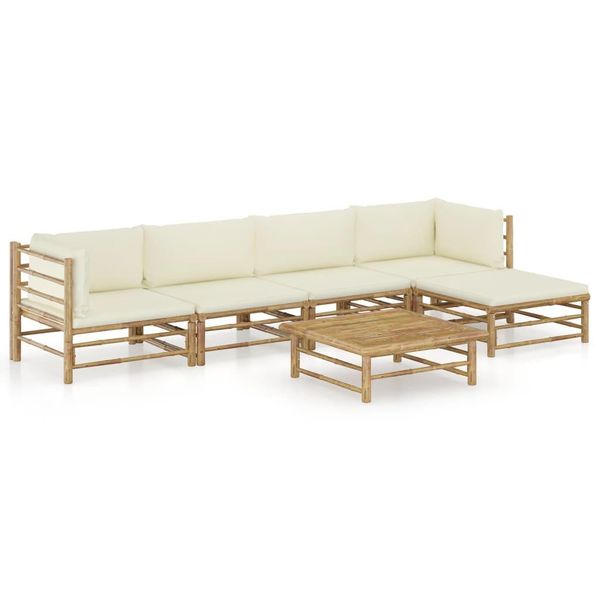 Syfax™ Set Divani Da Giardino 6 Pz Con Cuscini Bianco Crema In Bambù-image