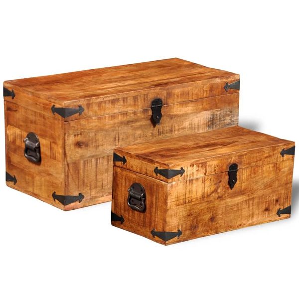 Syfax™ Casse Di Stoccaggio 2 Pz In Legno Ruvido Di Mango-image