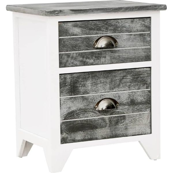 Syfax™ Comodino Grigio E Bianco 38X28X45 Cm In Legno Di Paulownia-image