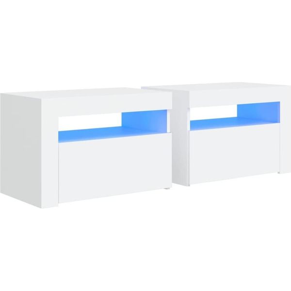 Syfax™ Comodini 2 Pz Con Led Bianchi 60X35X40 Cm-image