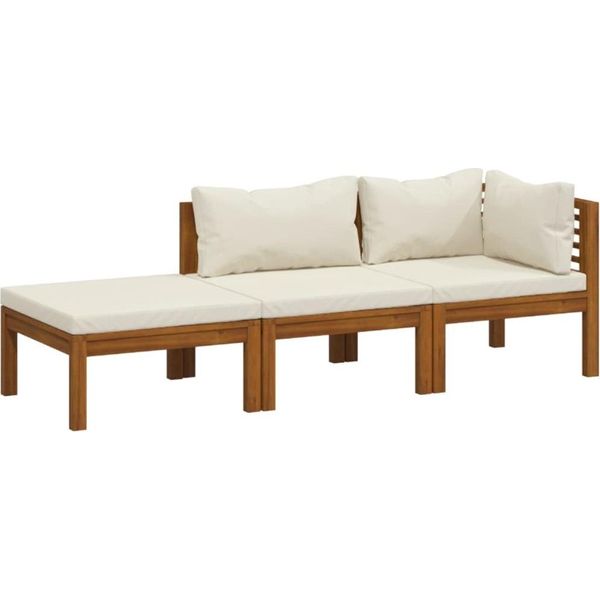 Syfax™ Set Divani Da Giardino 3 Pz Con Cuscini Crema In Legno Acacia-image