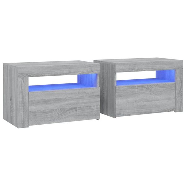 Syfax™ Comodini 2 Pz Con Luci Led Grigio Sonoma 60X35X40 Cm-image
