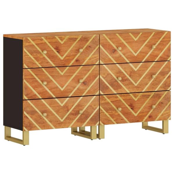 Syfax™ Mobiletti 2Pz Marrone E Nero 60X33,5X75 Cm Legno Massello Mango-image
