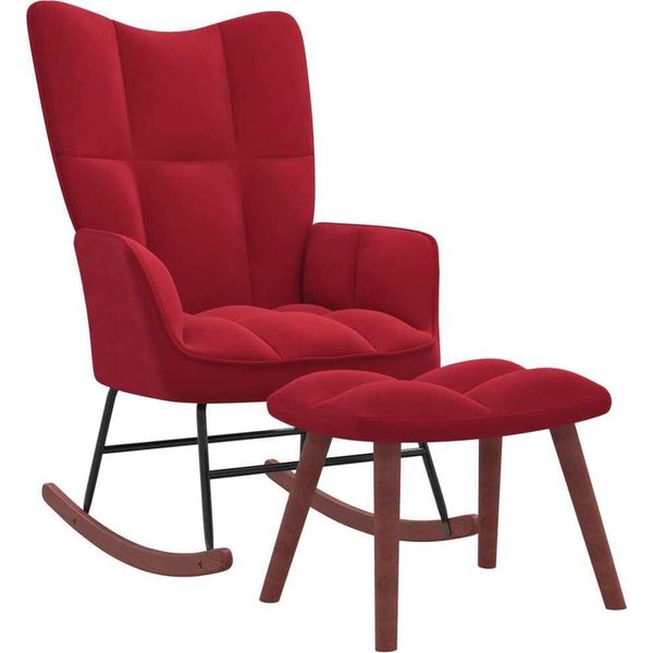 Syfax™ Poltrona A Dondolo Con Poggiapiedi Rosso Vino In Velluto-image