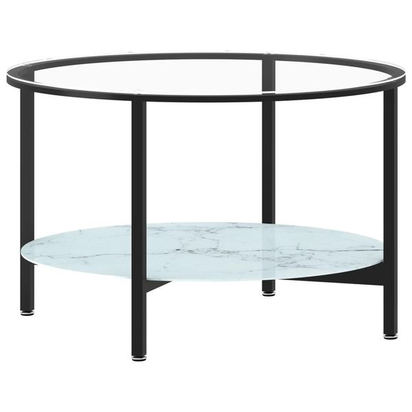 Syfax™ Tavolino Da Salotto Nero E Marmo Bianco 70Cm In Vetro Temperato-image