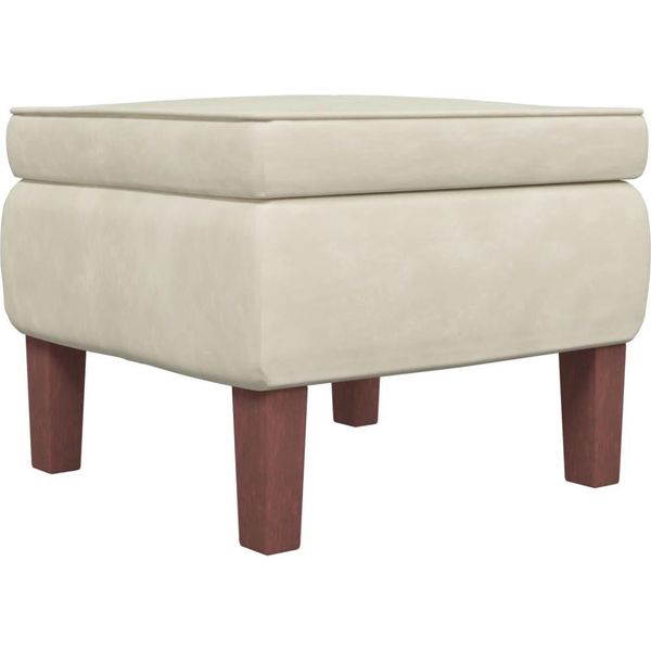Syfax™ Poggiapiedi Con Gambe In Legno Crema In Velluto-image