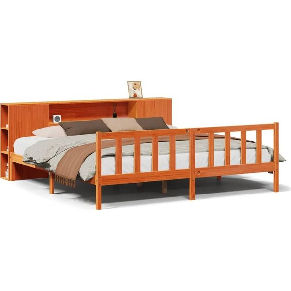 Syfax™ Letto Libreria Senza Materasso Marrone Cera 180X200 Cm In Pino-image