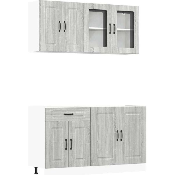 Vidaxl Set Di Armadietti Da Cucina 4 Pezzi Kalmar Grigio Sonoma In Legno-image