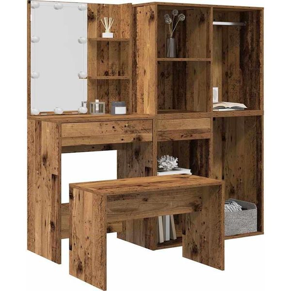 Syfax™ Set Tavolo Da Toeletta Con Led Legno Antico Legno Multistrato-image