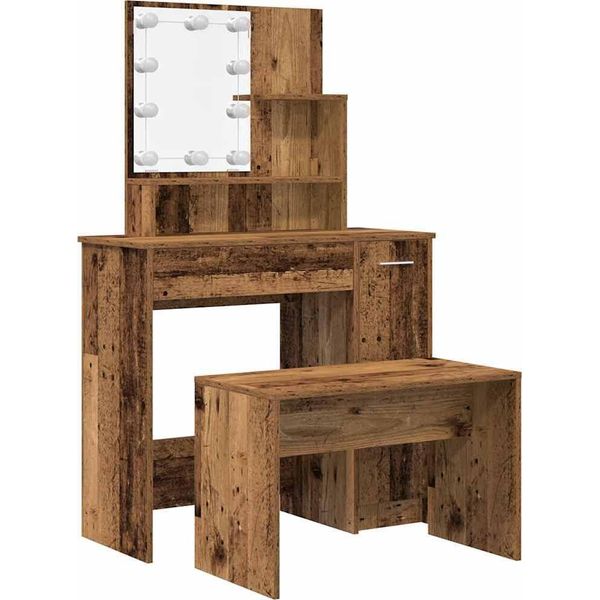 Syfax™ Set Tavolo Da Toeletta Con Led Legno Antico Legno Multistrato-image
