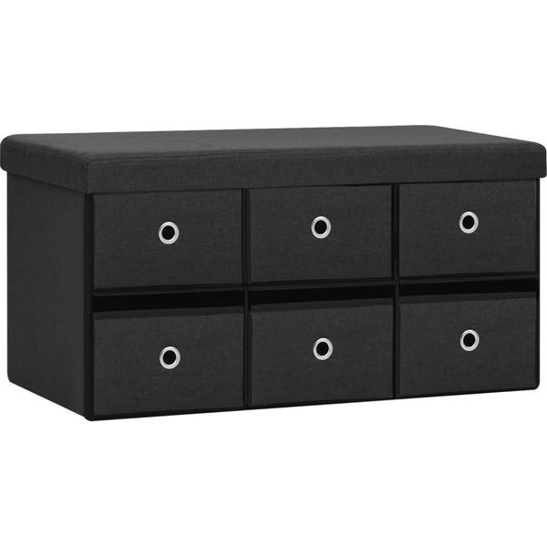 Syfax™ Cassapanca Pieghevole Nera 76X38X38 Cm In Simil Lino-image